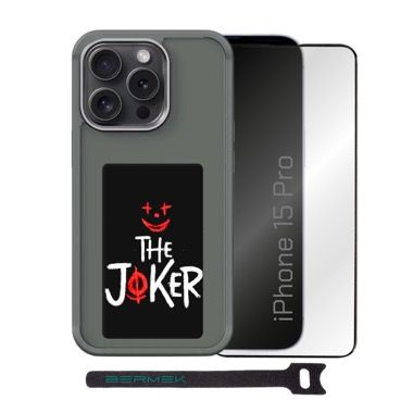 Husa iPhone 15 Pro Bermek NFC cu ecran E-Ink, silicon si folie de sticla, negru