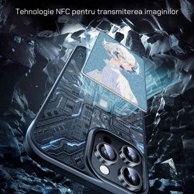 Husa iPhone 15 Pro Bermek NFC cu ecran E-Ink, silicon si folie de sticla, negru 6