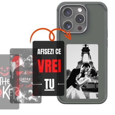 Husa iPhone 15 Pro Bermek NFC cu ecran E-Ink, silicon si folie de sticla, negru 8