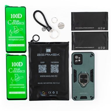 Husa Motorola G32 antisoc Bermek cu 2 folii de protectie, verde 6
