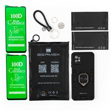Husa Motorola G32 antisoc neagra cu 2 folii de protectie, Bermek 1
