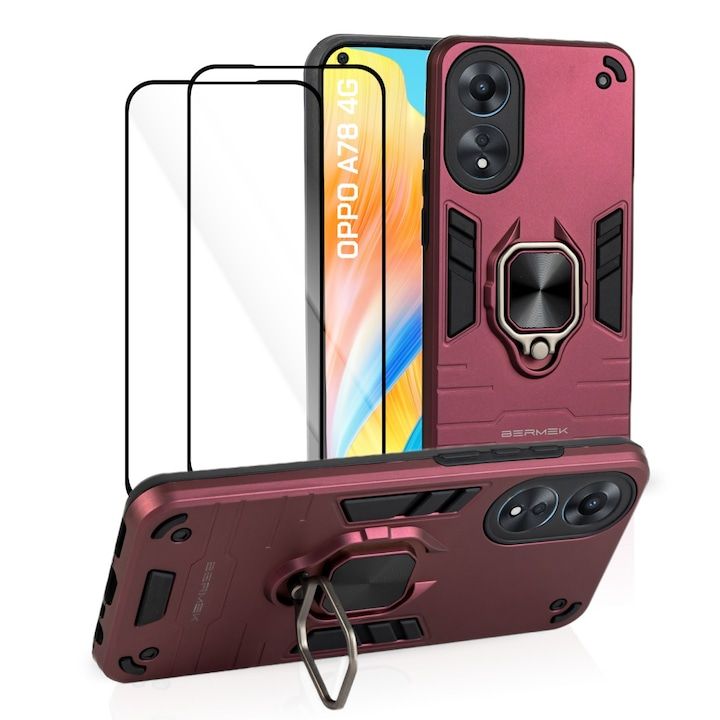 Husa Oppo A78 4G antisoc albastra cu 2 folii de protectie, Bermek