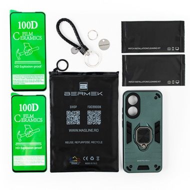 Husa Oppo A78 4G antisoc Bermek cu 2 folii de protectie, verde 6