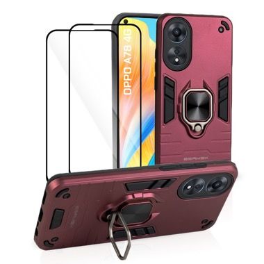 Husa Oppo A78 4G antisoc Bermek cu 2 folii de protectie, visiniu 8