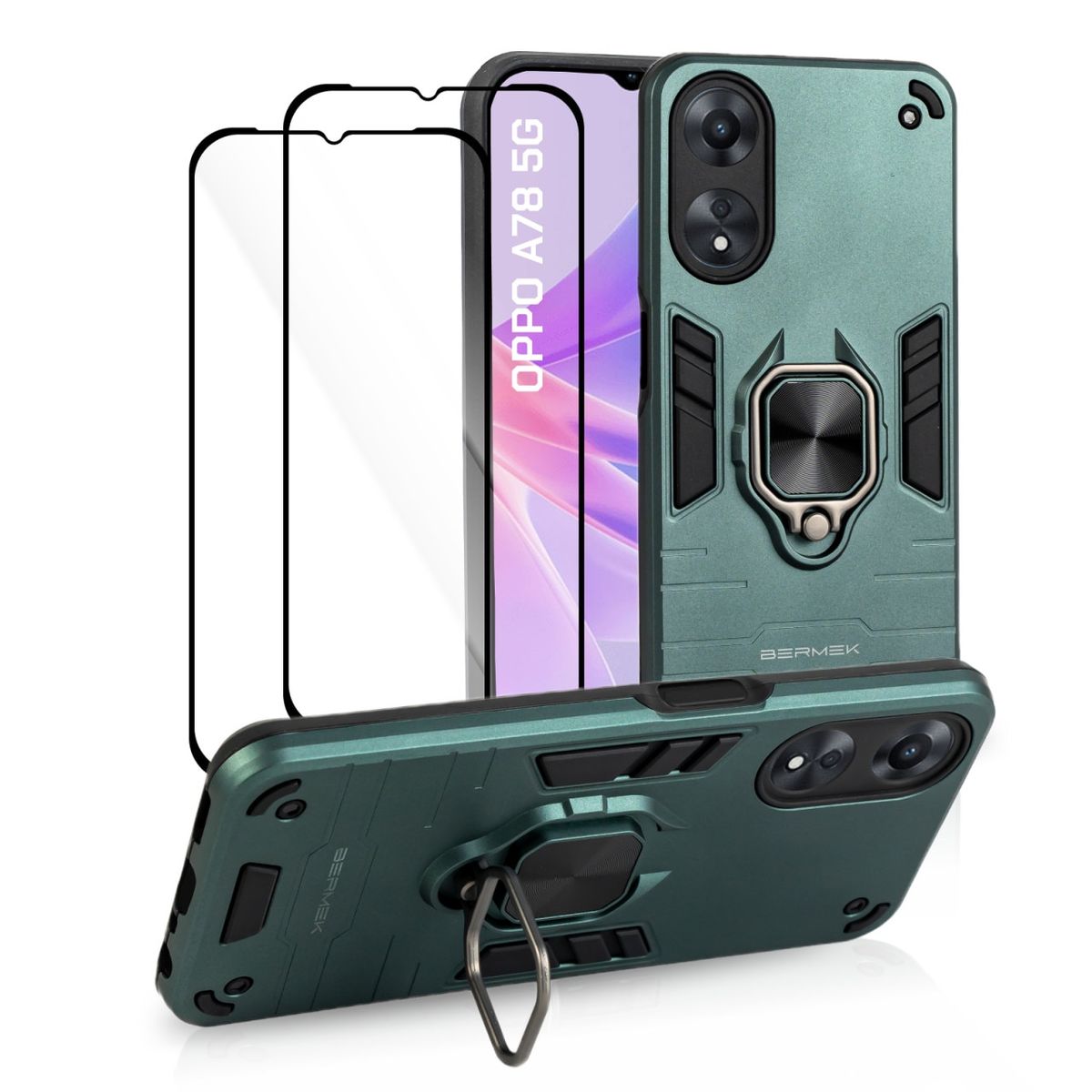 Husa Oppo A78 5G antisoc Bermek cu 2 folii de protectie, verde