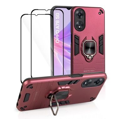 Husa Oppo A78 5G antisoc Bermek cu 2 folii de protectie, visiniu 7
