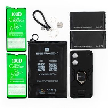 Husa Oppo A78 5G antisoc neagra cu 2 folii de protectie, Bermek 6