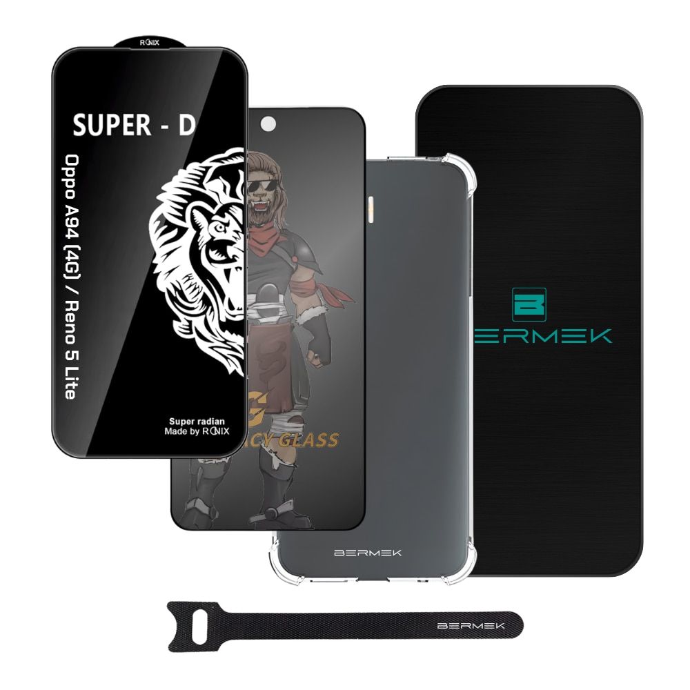 Husa Oppo A94 4G si Reno 5 Lite antisoc albastra cu 2 folii de protectie, Bermek