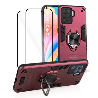 Husa Oppo A94 4G si Reno 5 Lite antisoc Bermek cu 2 folii de protectie, visiniu