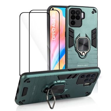 Husa Oppo A94 4G si Reno 5 Lite antisoc Bermek cu 2 folii de protectie, verde 1