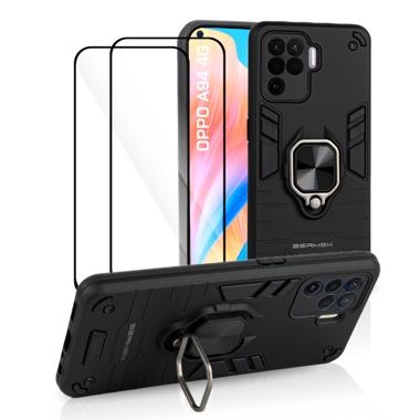 Husa Oppo A94 4G si Reno 5 Lite antisoc neagra cu 2 folii de protectie, Bermek