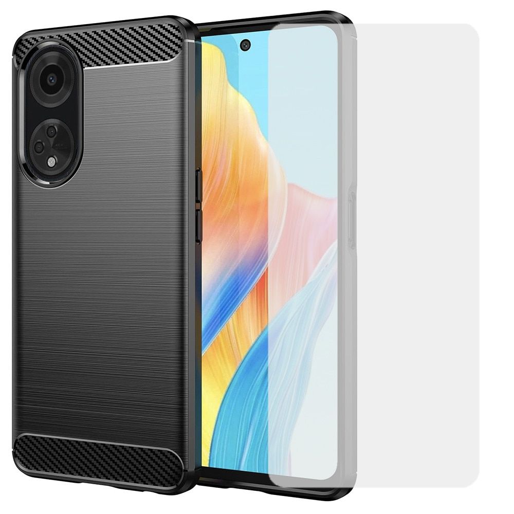 Husa Oppo A98 5G antisoc transparenta cu folie sticla si folie privacy, TPU