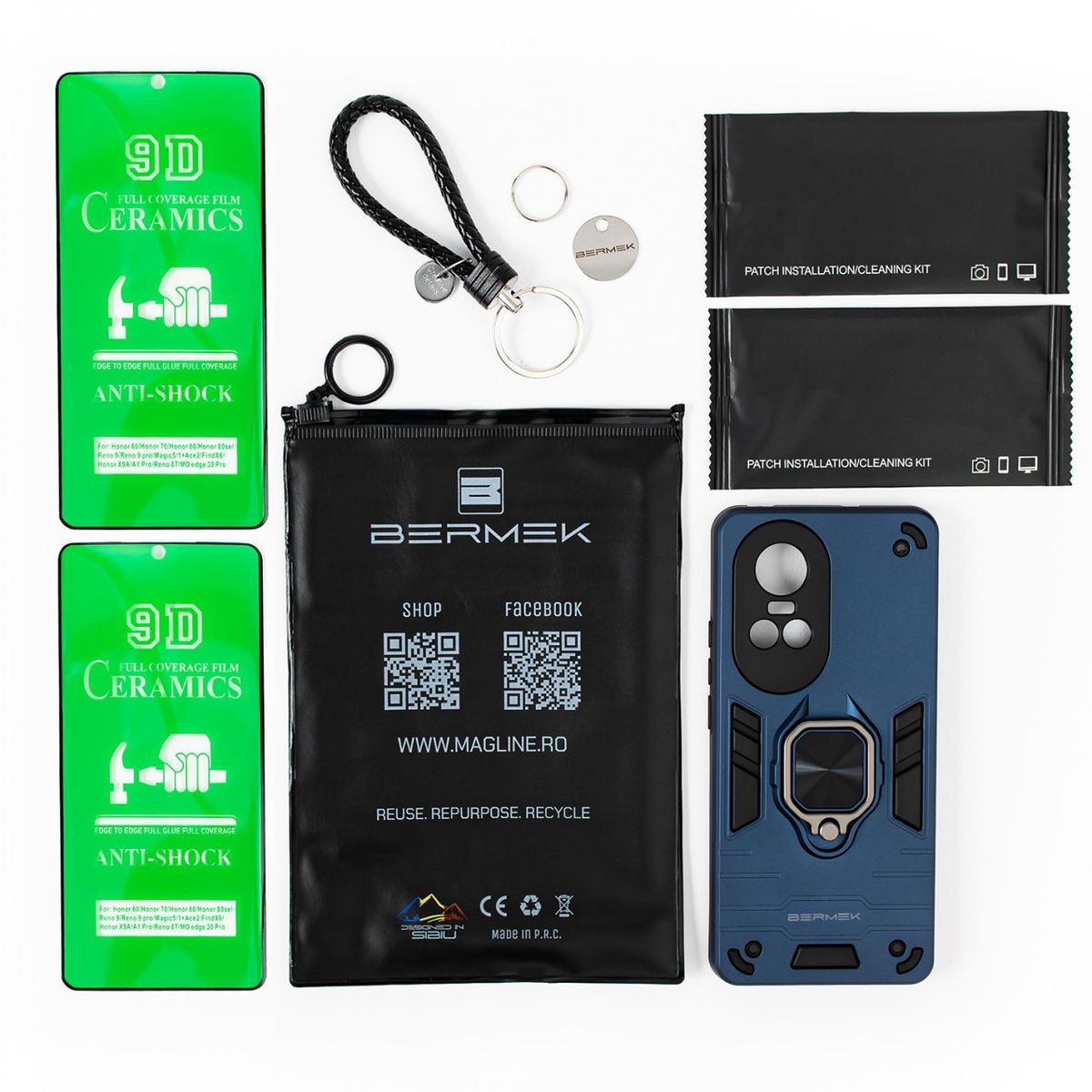 Husa Oppo Reno 10 5G antisoc Bermek cu 2 folii de protectie, visiniu