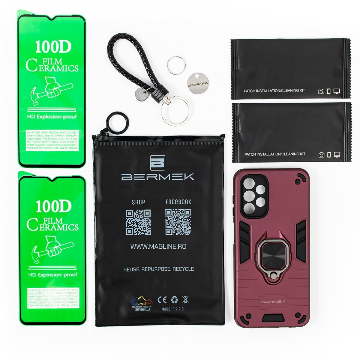 Husa Samsung Galaxy A13 4G antisoc Bermek cu 2 folii de protectie, verde