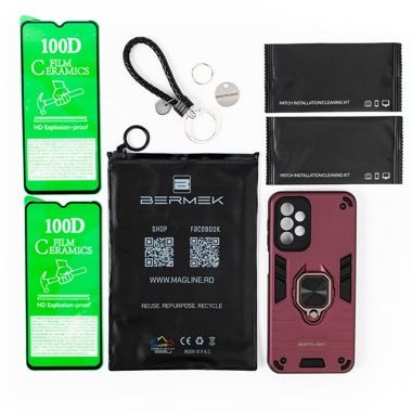 Husa Samsung Galaxy A23 5G antisoc Bermek cu 2 folii de protectie, visiniu 6