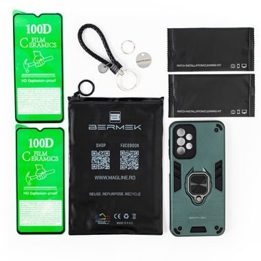 Husa Samsung Galaxy A23 5G antisoc Bermek cu 2 folii de protectie, verde 6