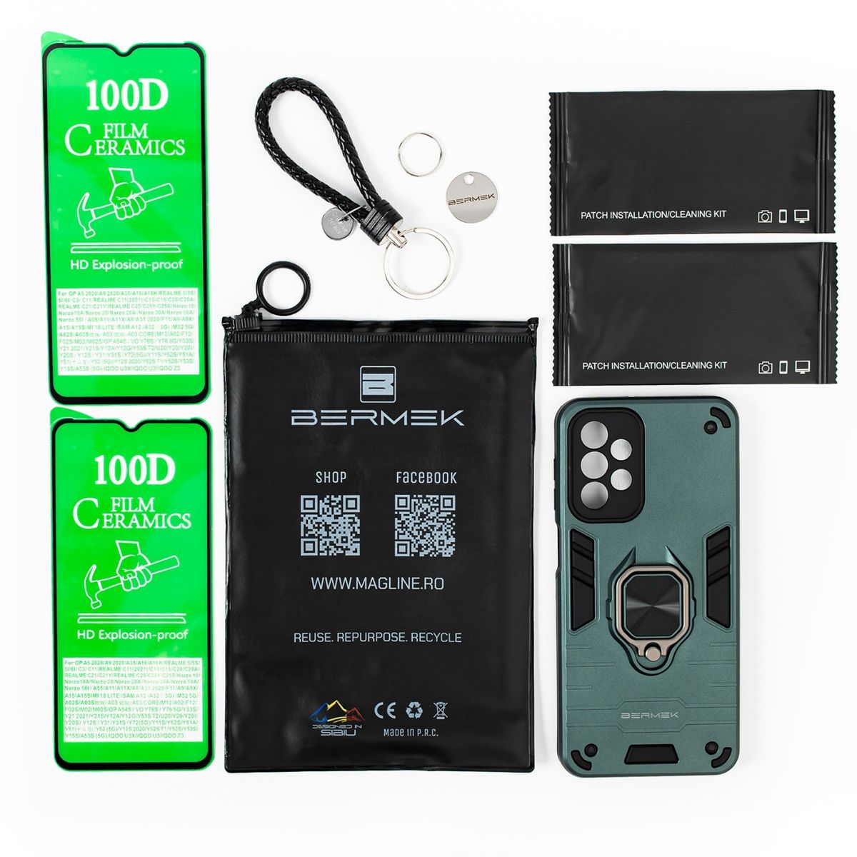 Husa Samsung Galaxy A23 5G antisoc neagra cu 2 folii de protectie, Bermek