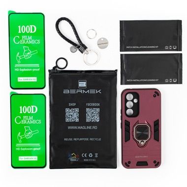 Husa Samsung Galaxy A54 5G antisoc Bermek cu 2 folii de protectie, visiniu 6