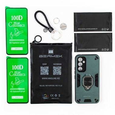 Husa Samsung Galaxy A54 5G antisoc Bermek cu 2 folii de protectie, verde 6