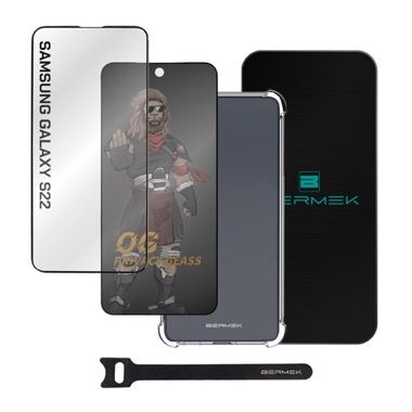 Husa Samsung Galaxy S22 antisoc Bermek cu folie sticla si folie privacy, TPU transparent