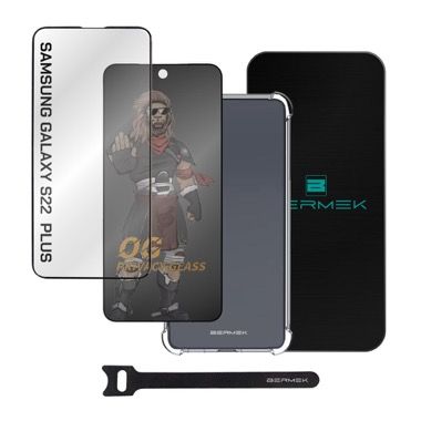 Husa Samsung Galaxy S22 Plus antisoc Bermek cu folie sticla si folie privacy, TPU transparent