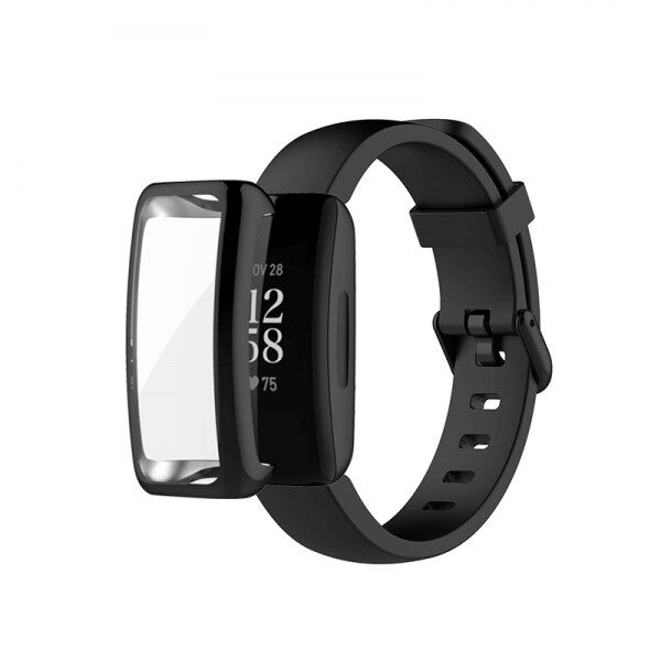 Husa tip rama cu ecran din silicon electroplacat pentru Fitbit Luxe, negru