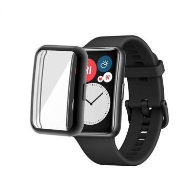 Husa tip rama cu ecran din silicon electroplacat pentru Huawei Watch Fit, negru 3