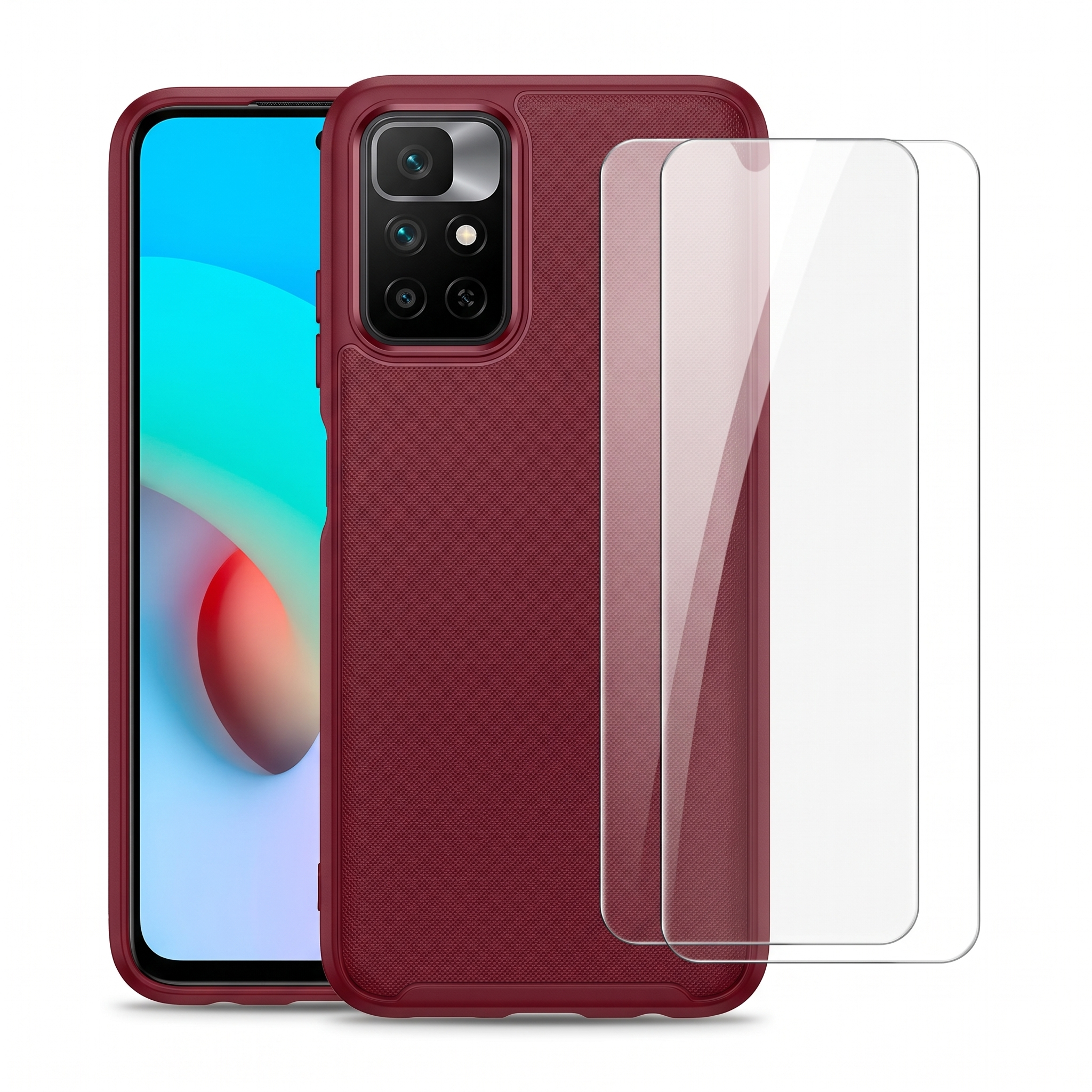 Husa Xiaomi Redmi 10 2022 antisoc Bermek cu 2 folii de protectie, visiniu