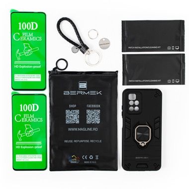 Husa Xiaomi Redmi 10 (2022) antisoc neagra cu 2 folii de protectie, Bermek 6