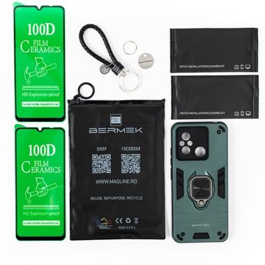 Husa Xiaomi Redmi 12C 4G antisoc Bermek cu 2 folii de protectie, verde