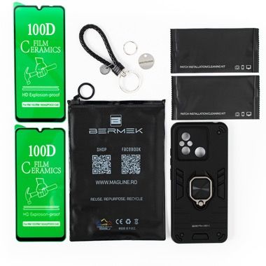 Husa Xiaomi Redmi 12C antisoc neagra cu 2 folii de protectie, Bermek 6