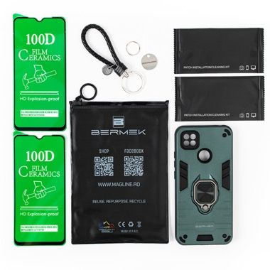 Husa Xiaomi Redmi 9C antisoc Bermek cu 2 folii de protectie, verde