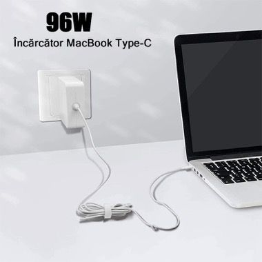 Incarcator MacBook 96W USB-C cu cablu Type-C de 2 m, alb 3