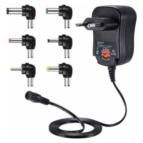 Incarcator universal AC/DC 12W cu 6 conectori, tensiune reglabila 3-12V, 1.2A, negru