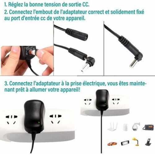 Incarcator universal AC/DC 12W cu 6 conectori, tensiune reglabila 3-12V, 1.2A, negru 3