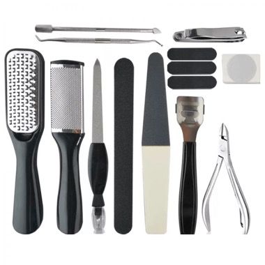 Kit 15 piese pentru pedichiura din inox, cu pile si unghiera, negru