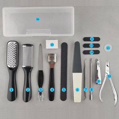 Kit 15 piese pentru pedichiura din inox, cu pile si unghiera, negru 5