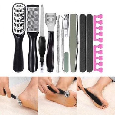 Kit 21 in 1 pentru pedichiura din inox, cu pile si distantiere, negru 3