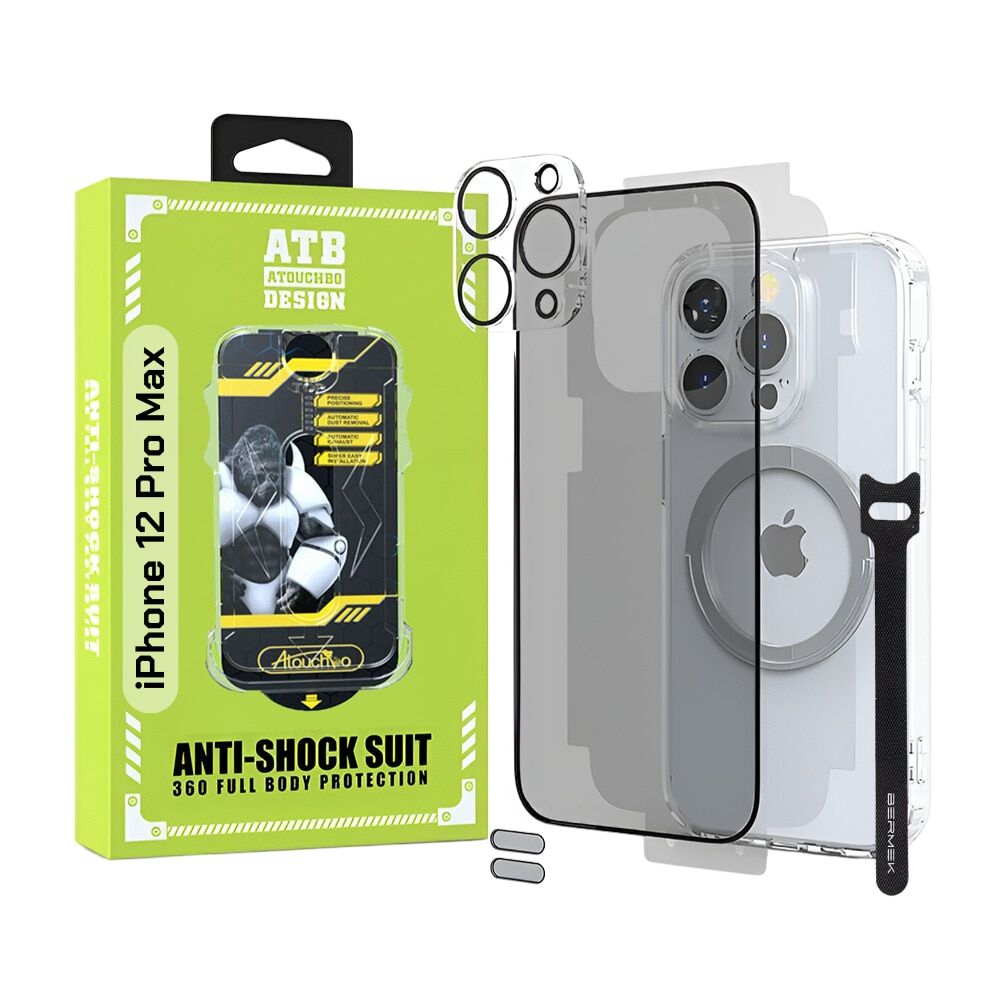 Kit 6 in 1 ATB pentru iPhone 13 Pro, husa TPU antisoc, folie privacy si inel magnetic