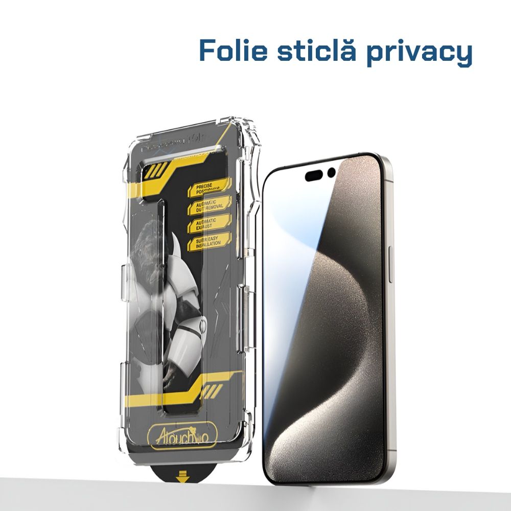 Kit 6 in 1 ATB pentru iPhone 13 Pro, husa TPU antisoc, folie privacy si inel magnetic 3
