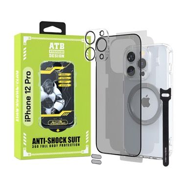Kit 6 in 1 husa iPhone 12 Pro antisoc TPU cu folie sticla privacy si protectie camera, transparent