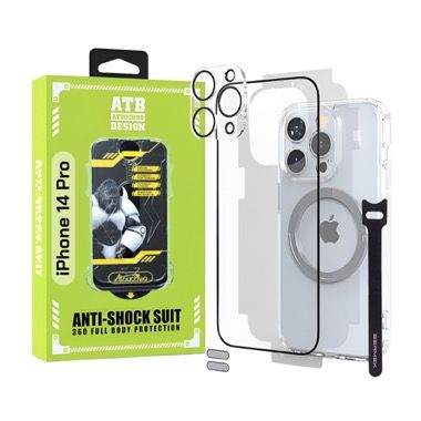 Kit 6 in 1 husa iPhone 14 Pro antisoc TPU cu folie sticla si protectie camera, transparent