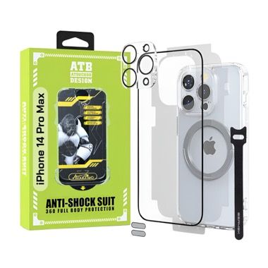 Kit 6 in 1 husa iPhone 14 Pro Max antisoc TPU cu folie sticla si protectie camera, transparent