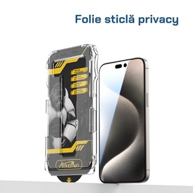 Kit 6 in 1 husa iPhone 15 Pro Max antisoc TPU cu folie sticla privacy si protectie camera, transparent 4