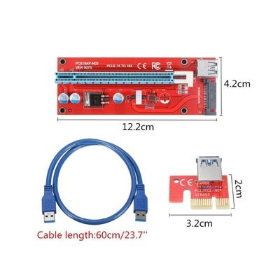 Kit riser card VER007S pentru minat, PCI-E 1X la 16X, cablu extensie USB 3.0 de 60 cm 2