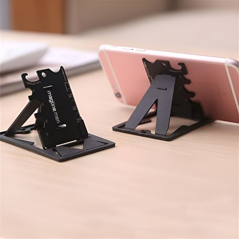 Mini card multifunctional 10 in 1 EDC otel inoxidabil, suport telefon, desfacator, rigla, husa 3