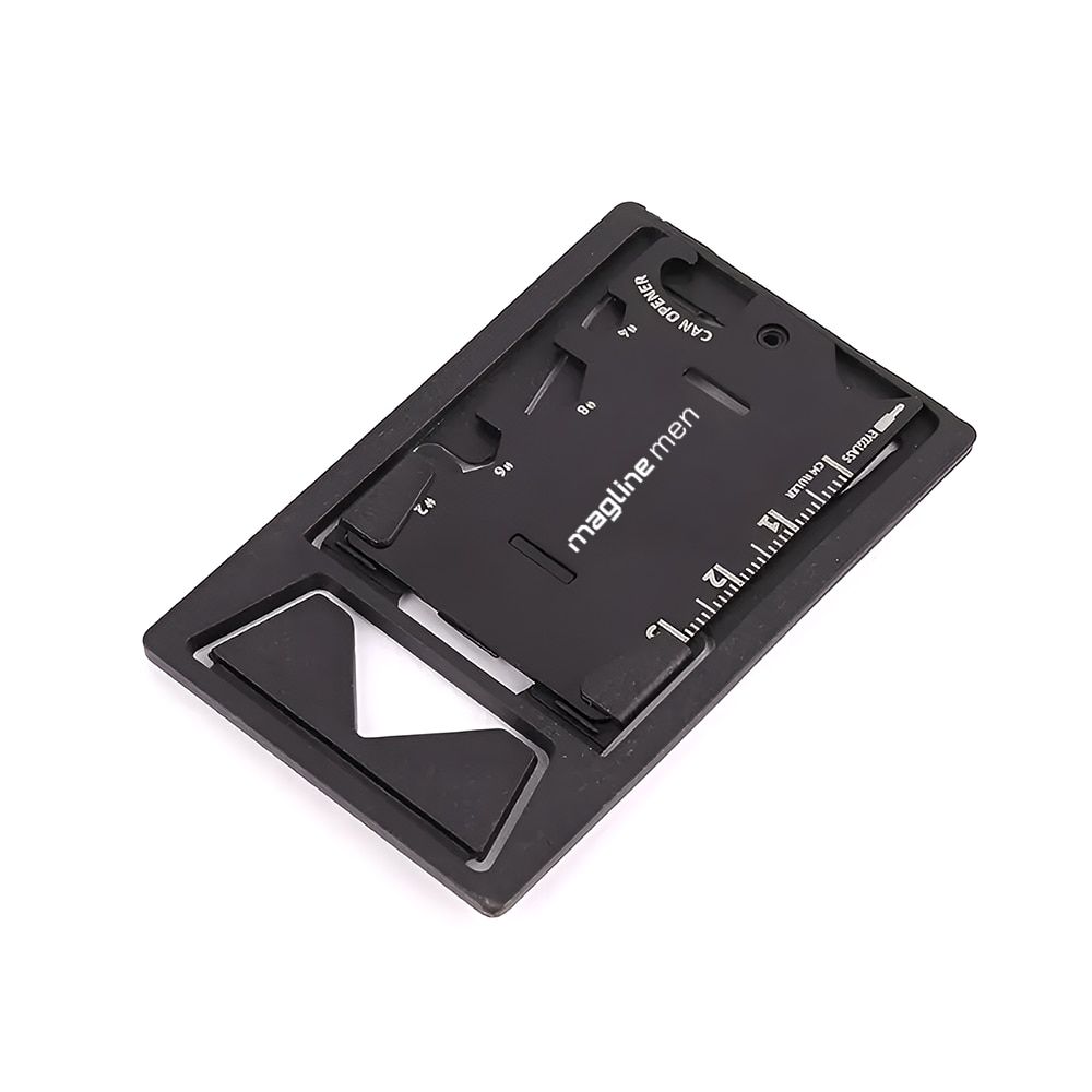 Mini card multifunctional 10 in 1 EDC otel inoxidabil, suport telefon, desfacator, rigla, husa 4