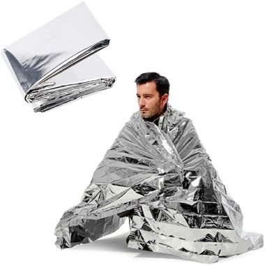 Patura izoterma de urgenta din aluminiu 210x130 cm, argintie, camping si supravietuire 5