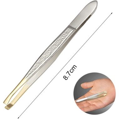 Penseta profesionala pentru sprancene cu varf inclinat, inox, tub de depozitare, auriu 2
