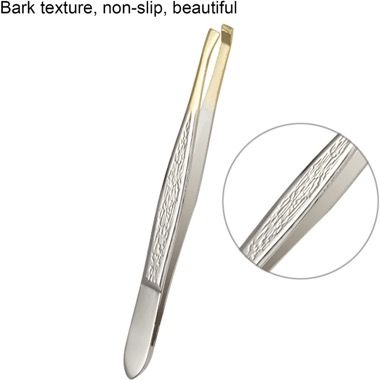 Penseta profesionala pentru sprancene cu varf inclinat, inox, tub de depozitare, auriu 4